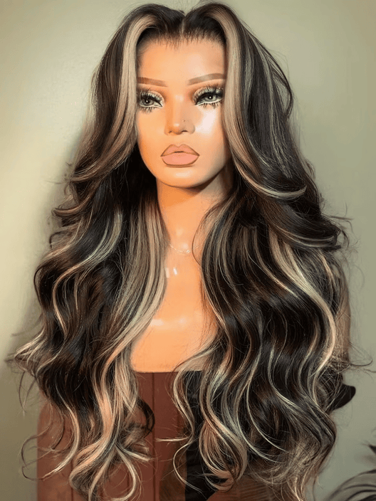Klaiyi Honey Caramel Highlights Body Wave 7x5 and 13x4 Pre everything Wig Put on and go Glueless Wigs