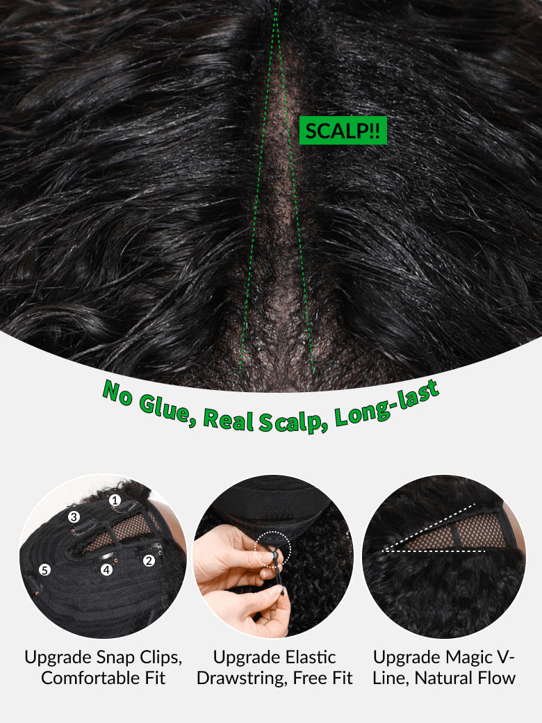 Klaiyi Body Wave Easicontour V Part Glueless Wig with invisi Drawstring Human Hair Meets Real Scalp Beginner Friendly