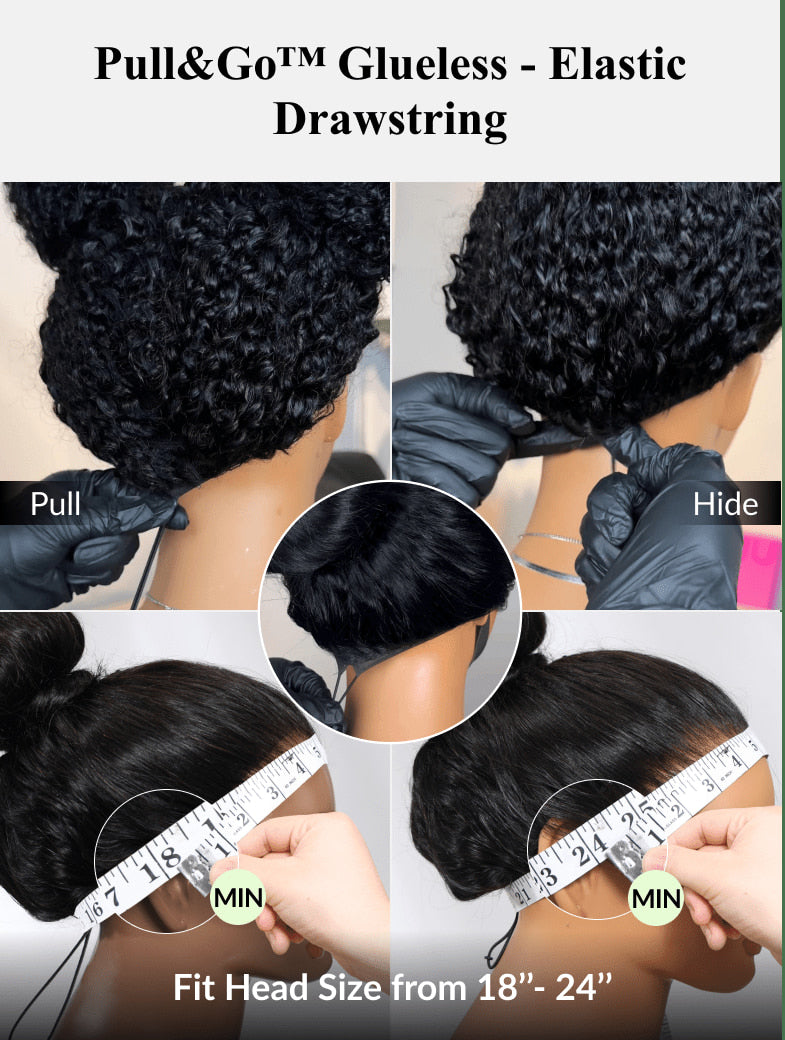 Klaiyi 7x5 & 13x4 No-Slip Cap Glueless Lace Water Wave Wig Put On & Go Human Hair Wig with Baby Hair Lightweight & Breathable