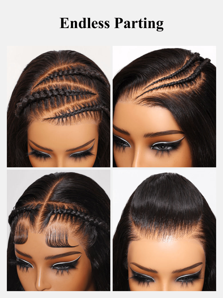 Klaiyi 7x5 and 13x4 3D Fluffy Body Wave Lace Frontal Wig with Curtain Bangs & Layers Pre everything Put on and Go Human Hair Wigs